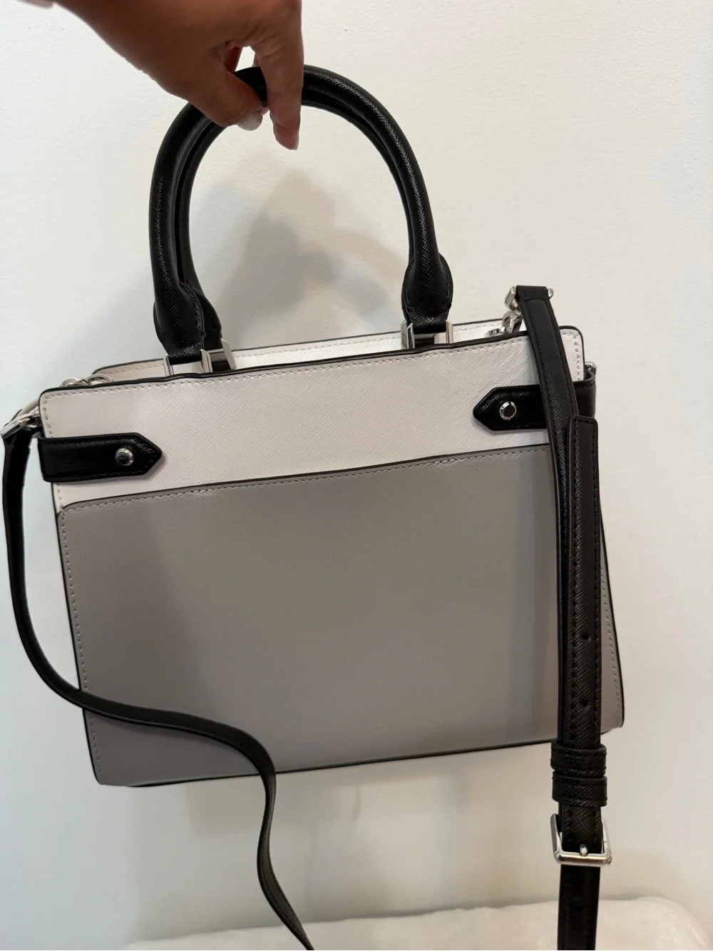 kate spade Two-Tone White, Gray & Black Leather Satchel